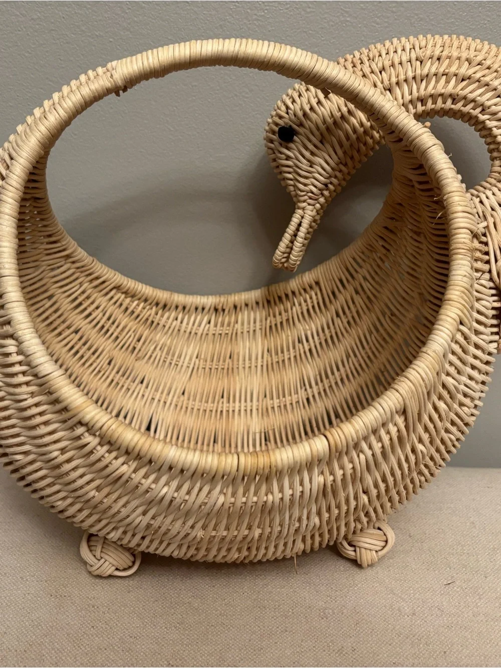 VTG Goose Swan Duck Wicker Basket Folk Art Farm House Cottage Core Boho MCM
